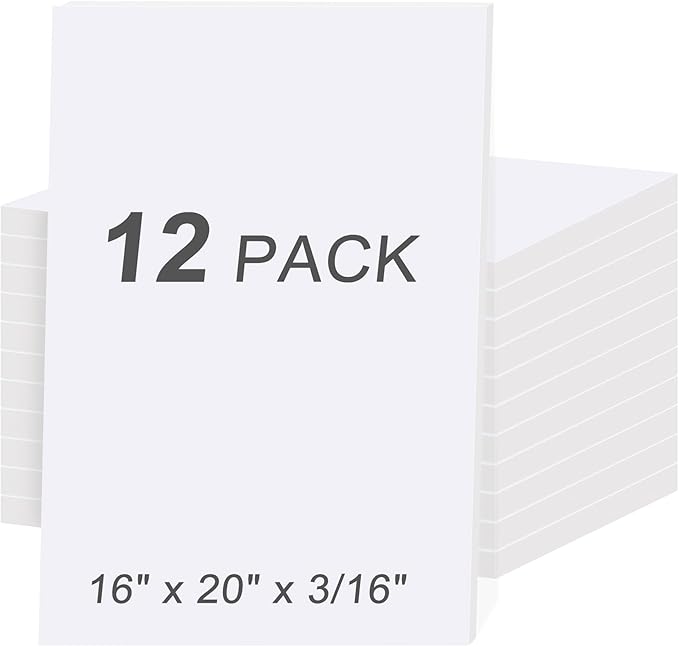 MYFAMIREA 12 Pack White Foam Board 16" x 20", 3/16" (5MM) Thick Board Poster Acid-Free Foam Core, Double Sided Foamboard Sheets for Projects, Art, Craft, Presentations and Wedding Signage