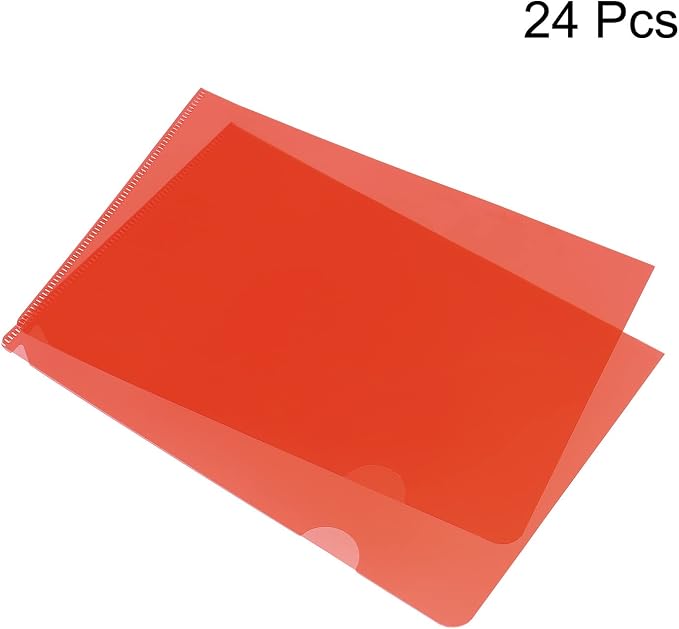 PATIKIL L Type Folders, 24 Pack A5 8.8 x 6.3 Plastic File Project Pockets Clear Paper Document Jacket Sleeve for Office, Red