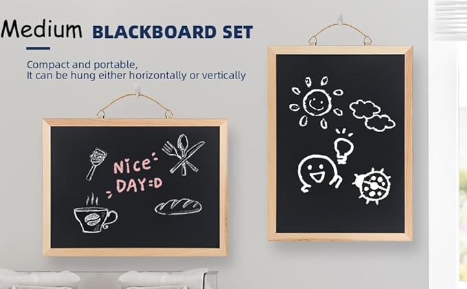Wooden Frame Chalkboard, Wall-Mounted Blackboard with Natural Wood Border, Black Writing Surface, 18x24 Inches, Non-Magnetic, MDF with PVC Laminate (18 * 24")