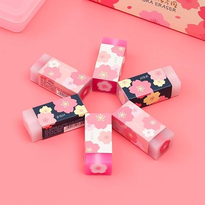 3 Pcs Pink Lovely Cherry Blossoms Rubber Erasers of Sakura Petal Sketch Painting Pencil Correction Tool School Office Stationery Supply Standard Pencil Erasers