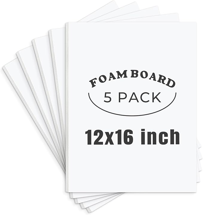 AUEAR, 5 Pack 12x16 White Foam Boards, Foam Core Poster Board for Display, Mounting, Print, Presentation and Projects, 1/8'' Thick