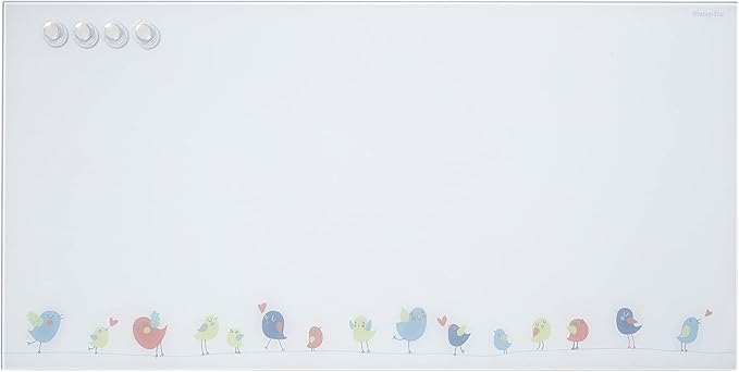 ECR4Kids MessageStor Magnetic Dry-Erase Glass Board with Magnets, 18in x 36in, Wall-Mounted Whiteboard, Birds