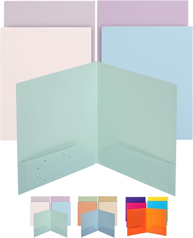 Mr. Pen- Plastic Folders with Pockets, 5 pcs, Aesthetic File Folder with Business Card Slot, 2-Pocket Folder, Back to School, Office, Filing Supplies