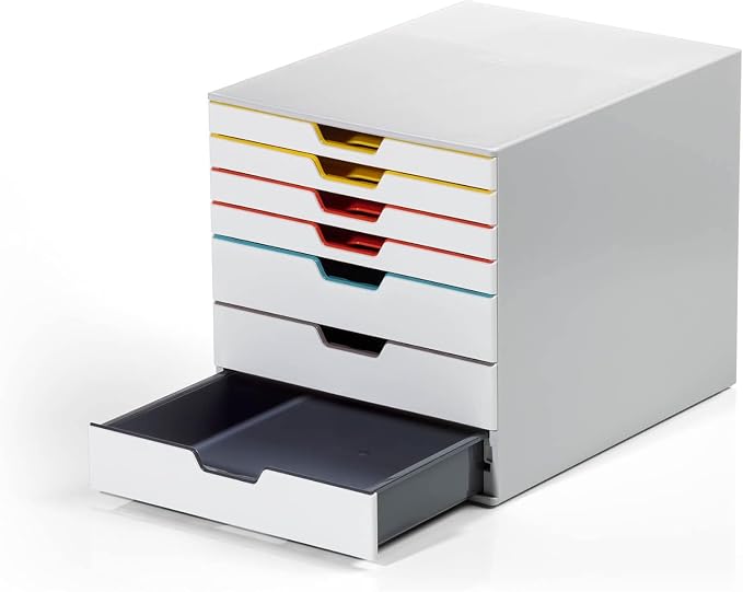 Durable VARICOLOR 7 Drawer Unit - White Desktop Drawer Set with 7 Color Coded Draws - Letter Size Files - Perfect for Storing Documents and Paper Work