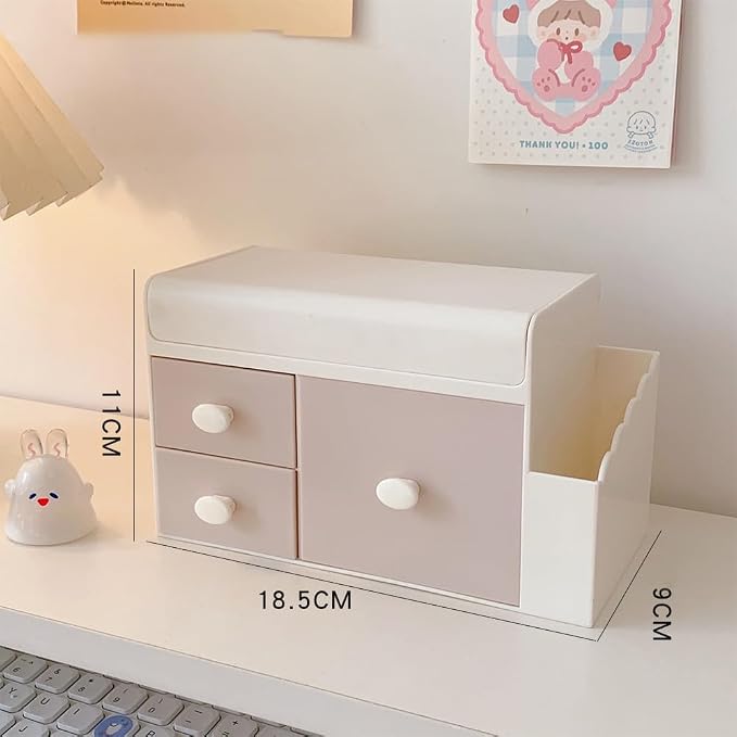 Desk Organizer, Cute Multi Layer Plastic Desk Drawer Organizer Desktop Organizer Makeup Organizer Pen Holder for School Home Office Supplies (Light Pink)