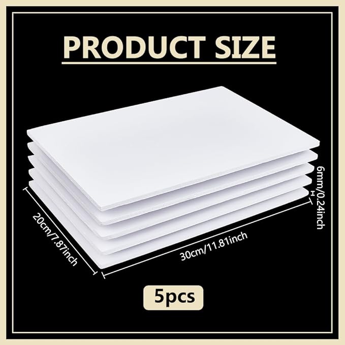 BENECREAT 5Pcs 1/4 Inch White Foam Boards, 12x8 Inch Rectangle PVC Foam Sheet Poster Board for Mounting, Crafts, Art, Display, Presentation and Projects