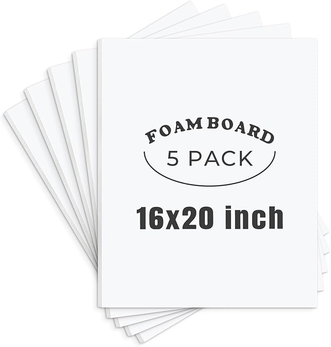 AUEAR, 5 Pack 16x20 White Foam Boards, Foam Core Poster Board for Display, Mounting, Print, Presentation and Projects, 1/8'' Thick