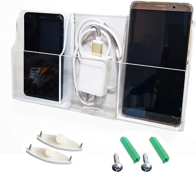 Media Organizer Storage Box Acrylic Transparent Wall Mount Mobile Phone Holder Remote Control (3 Grid)