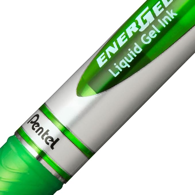 Pentel EnerGel RTX Retractable Liquid Gel Pen, (0.7mm) Metal Tip, Medium Line, Lime Green Ink, Box of 12 (BL77-K)