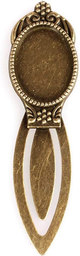 FASHEWELRY 10Pcs Antique Bronze Bookmark Pendant Blank Tray 25x18mm Oval Bezel Base Cabochon Setting Charms