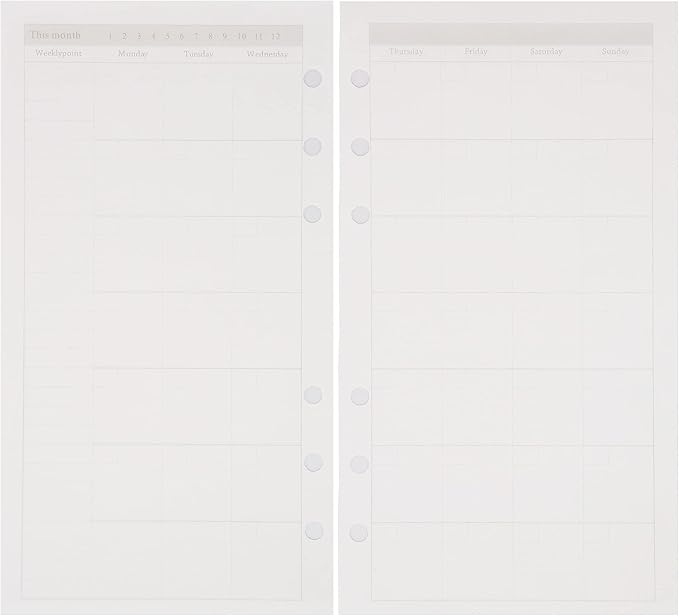 Zelten 1 Pack A6 45 Sheets/90 Pages Monthly Planner Loose Leaf Punched Paper Refills Paper for 6 Hole Binder Personal Organizer Diary Notebook Refillable Planner