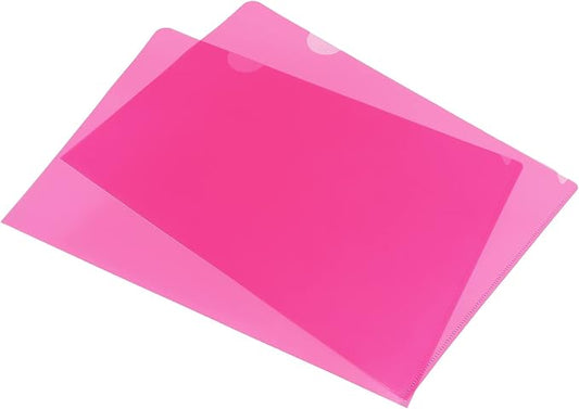 PATIKIL L Type Folders 24 Pack A4 Plastic File Project Pockets Clear Paper Document Jacket Sleeve for Office, Pink