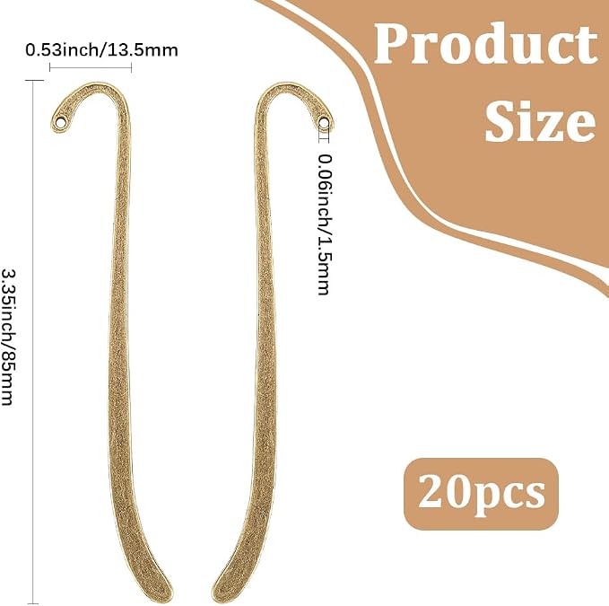 20Pcs Metal Bookmark s Antique Vintage Bronze Metal Bookmark Hairpin with Hole Tibetan Carving Pattern Alloy Book Markers Jewelry Making Charms for Stationery Reading Enthusiasts
