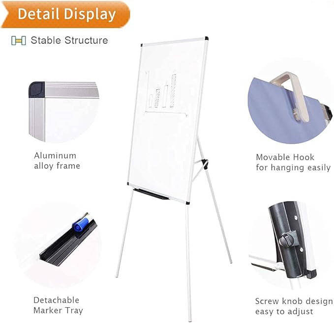 VIZ-PRO Whiteboard Easel/Portable Dry Erase Board, 36 x 24 Inches, with 3 Colored Erasers and 12-Count Markers