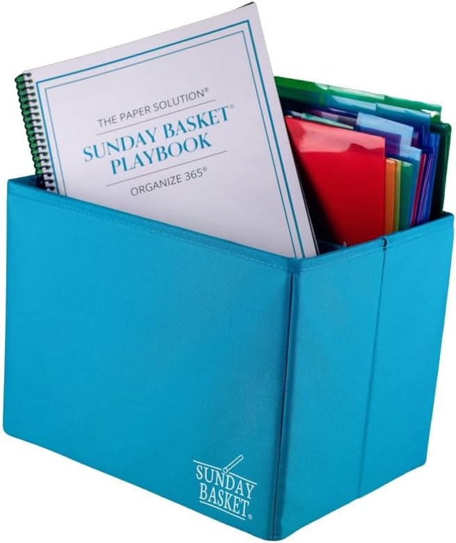 Organize 365 Paper Organizer Solution | Home Office Organization & Document Holder | File Box for Paper Storage | The Classic Sunday Basket® System (Trendy Teal)