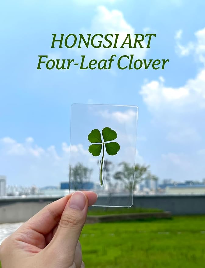 Genuine Real Four-Leaf Clover Bookmark, Elegant Bookmark, Smartphone, Wallet Coated Gift Thank You Card Four-Leaf Clover Gift (Fine Art Card)