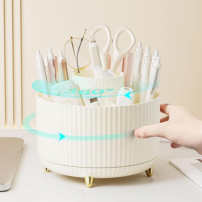 Gawsey Rose Gold Desk Organizers and Accessories with Desk Organizer 360° Rotating Pen Holder and Office Supplies, Cute Stationery Supplies Set