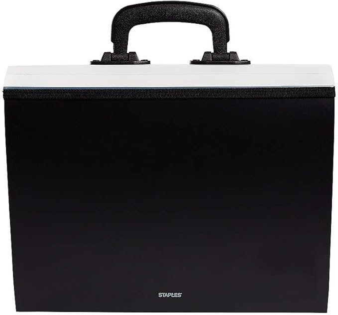 Staples Expanding Case File, 26‑Pocket Accordion Organizer, Letter Size, Heavy‑Duty Poly with Carry Handle & Secure Closure, Black