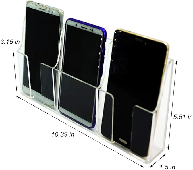 Media Organizer Storage Box Acrylic Transparent Wall Mount Mobile Phone Holder Remote Control (Three Grid)