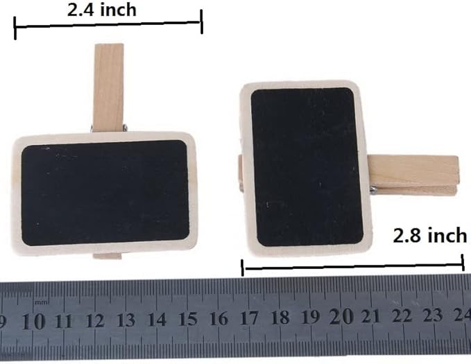 40Pcs 2.36 x 1.58 Inch Wood Mini Chalkboard Clips Wooden Blackboard Clips Photo Price Chalk Board Message Board Tag Signs with Pegs for Memo,Note Taking,Food Label,Wedding Table Number Place Card