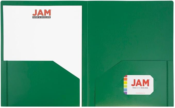 JAM PAPER Heavy Duty Plastic 2 Pocket Extra Tough School Folders - Green - 3/Pack