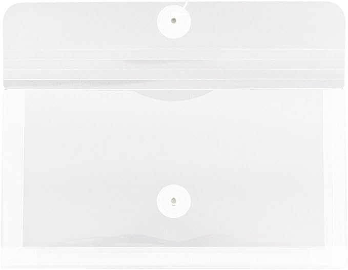 JAM PAPER Plastic Envelopes with Button & String Tie Closure - #10 Business Booklet - 5 1/4 x 10 - Clear - 12/Pack
