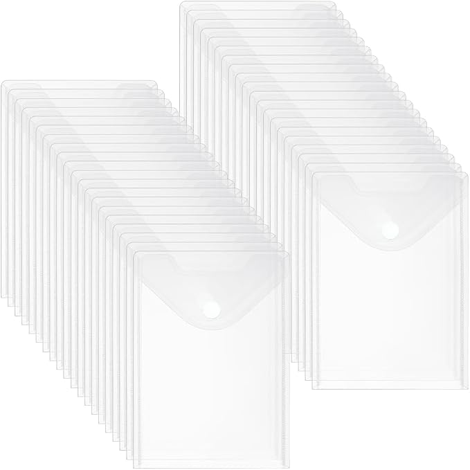96 Pack Plastic Envelopes, 7 X 10 File Envelope with Hook & Loop Closure Small Bill Storage Bags A5 Clear File Folders for School Home Work Office Letter Photos Organization