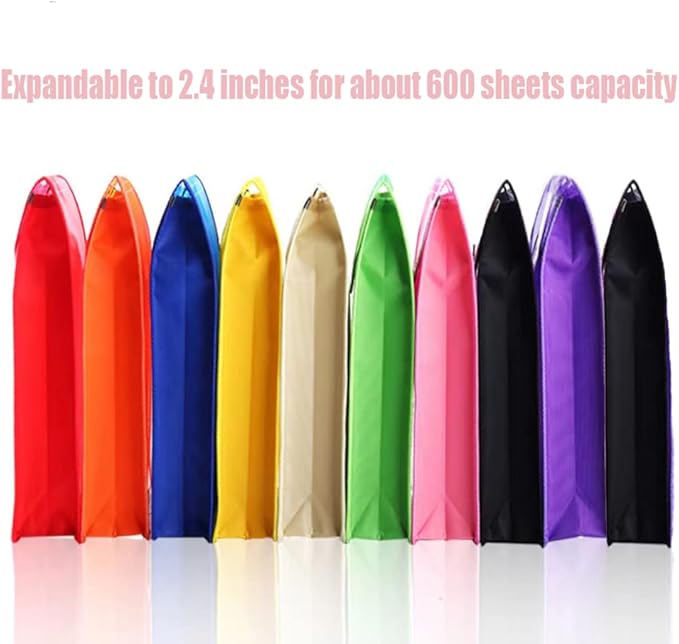 Plastic Document File Folder A4 Size Expandable Poly Envelopes Waterproof Transparent File Pouch with Snap Closure & Label Pocket Assorted Colors for School Office Organization (Vertical,10 Pack)