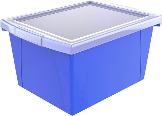 Storex 4 Gallon Storage Bin with Lid – Plastic Classroom Organizer for Books and Supplies, Blue, 1-Pack (61412A06C)