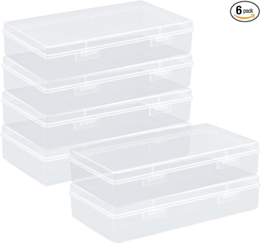Coobbar File Portable Project Case, 6 Pack Plastic Storage Boxes for Scrapbook Paper, Documents, Magazines - A4 Paper Case (7.7 x 4.1 x 1.6 Inches)