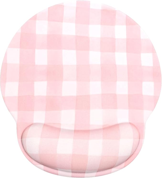 Retro Checkered Mouse Pad with Support Wrist Rest,Cute Funny Boho Ergonomic Mouse Pad with Non-Slip Base for Office Gaming Working Computers,Desk Accessories Pain Relief,Pink