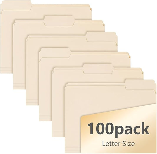 100 Pack Manila File Folders, 1/3-Cut Tab, Assorted Positions, Letter Size, 8.5x11 inches, Easy Labeling & Organization, Office Supply, School, Home,Business, Class,Document Filing