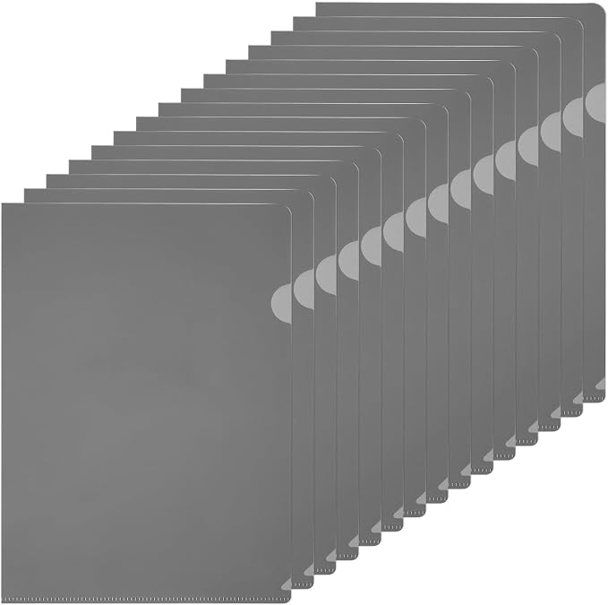 PATIKIL A4 Plastic Folders, 15 Pack Clear Folders L Type Project Pockets Paper Document Jacket Sleeves L Shaped Transparent for Documents Plastic Office File, 8.7x12.2in, Gray