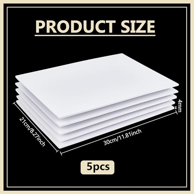 BENECREAT 5Pcs 12x8.3 Inch White Foam Boards, 4mm Rectangle PVC Foam Sheet Poster Board for Mounting, Crafts, Art, Display, Presentation and Projects