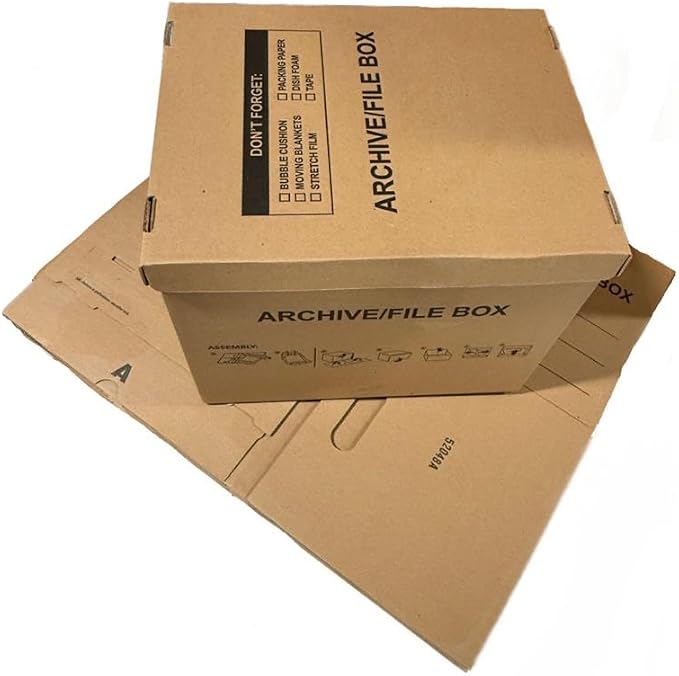 supplyhut 10 - Pack 18x15x14 Medium Standard File Storage Moving Box with Lid Letter Handles