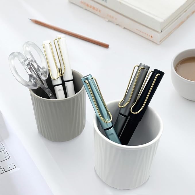 Round Ceramic Pen Holder for Desk Cute Pencil Cup Pot Desk Organizer for Girls Kids Makeup Brush Holder White