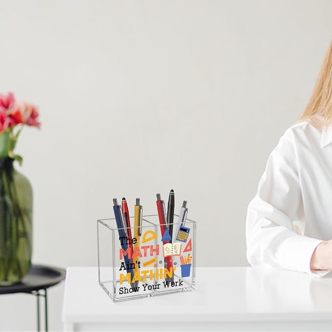Funny Math Acrylic Cosmetic Pencil Pen Holder Funny Math Teacher Pen Holder Cup Teacher Gifts for Men Women Mathematician Decor for Office Desk Accessories