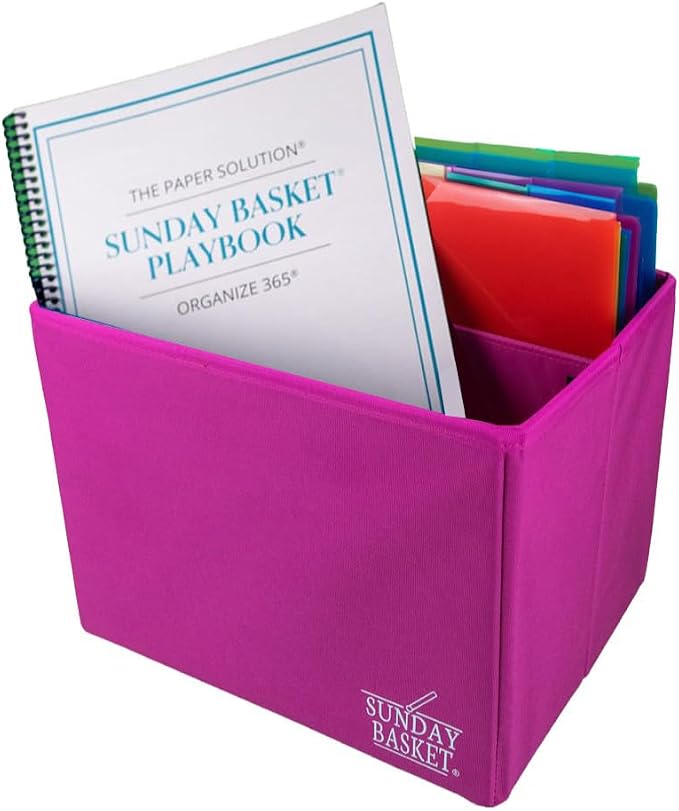 Organize 365 Paper Organizer Solution | Home Office Organization & Document Holder | File Box for Paper Storage | The Classic Sunday Basket® System (Raspberry Embrace)