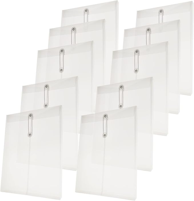 Letter A4 Size Poly String Envelope with Expandable Gusset,Clear Poly Reusable File Folders Project Paper Documents Organizer for Office School Home, 10 Pack
