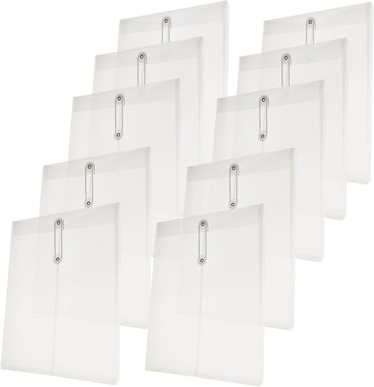Letter A4 Size Poly String Envelope with Expandable Gusset,Clear Poly Reusable File Folders Project Paper Documents Organizer for Office School Home, 10 Pack