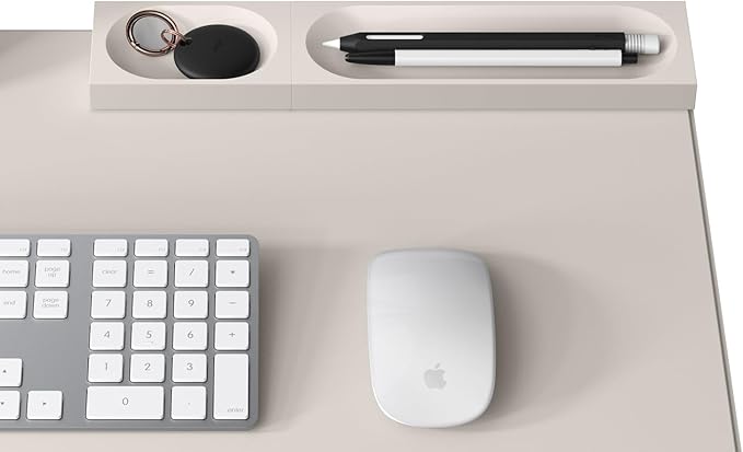 elago Smart Magnetic Desk Mat Pencil Tray – Soft Silicone Organizer for Office Supplies, AirPods, Glasses, Pens – Noise-Free, Non-Slip, Washable, Item for Desk Management [Medium-Small Set] (Stone)
