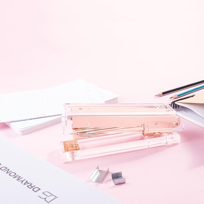 Clear Gold Toned Acrylic Stapler by DS DRAYMOND STORY - Fits Standard Staples (24/6 or 26/6) - Graduation Gifts Gold
