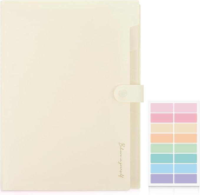 SKYDUE Expanding File Folder, Accordion File Organizer with 8 Pockets, Expandable Document Paper Receipt Holder for School Office Hospital, Letter/A4 Size Beige