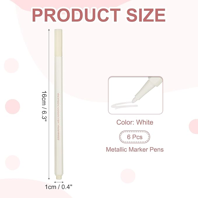 PATIKIL Metallic Marker Pens, 6Pcs Permanent Markers Medium Tip Quick Dry Paint Pen on Plastic Wood Stone Glass Canvas DIY Crafts Art Supplies for Drawing Writing Marking, White