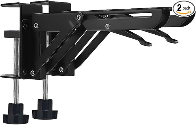 Table for Plate Folding Computer Extension Desk Iron Holder Support Spacer Foldable Bracket Extender Keyboard Rack Folding Shelf Brackets with 3 Inch Desk Clamp, Countertop Extension Fold Down