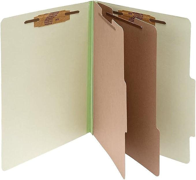 ACCO Classification Folders with Fasteners, Pressboard, 6-Part, Letter Size, Green, 10 per Box (15046)