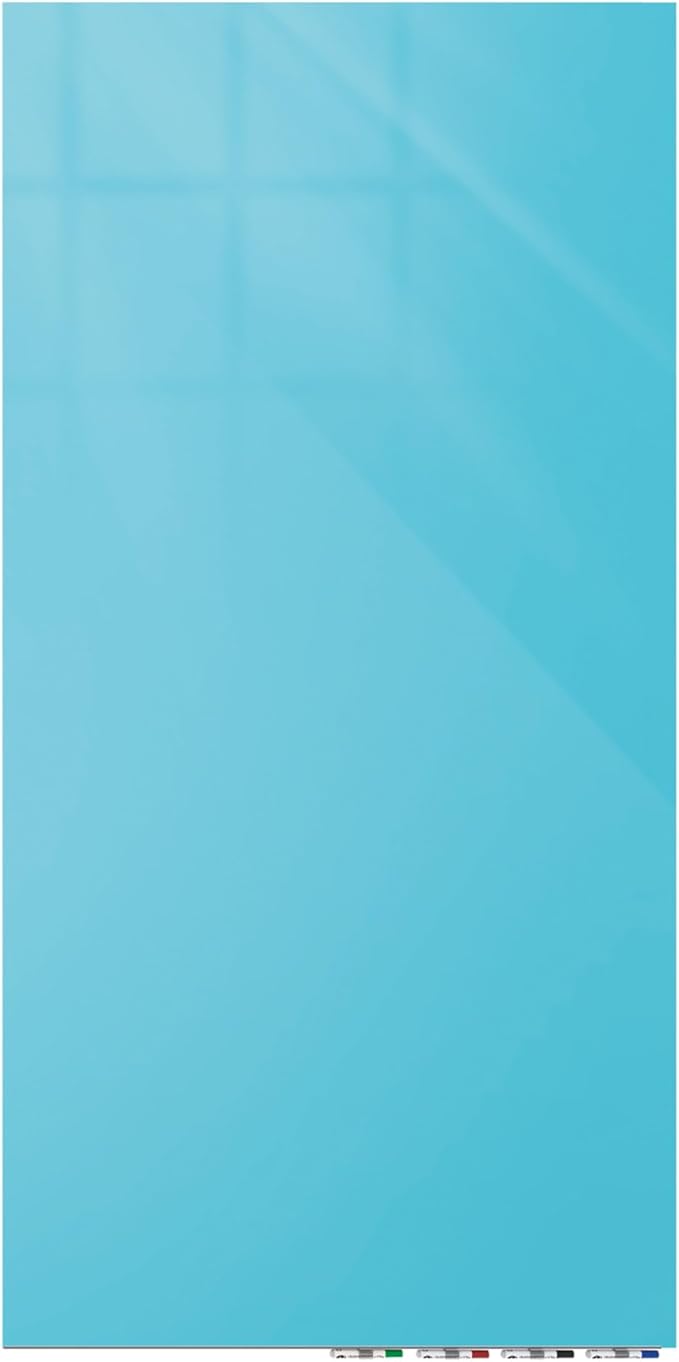 Aria 3'H x 2'W Magnetic Low Profile 1/4" Glass Whiteboard - Vertical Blue - 4 Rare Earth Magnets, 4 Markers and Eraser