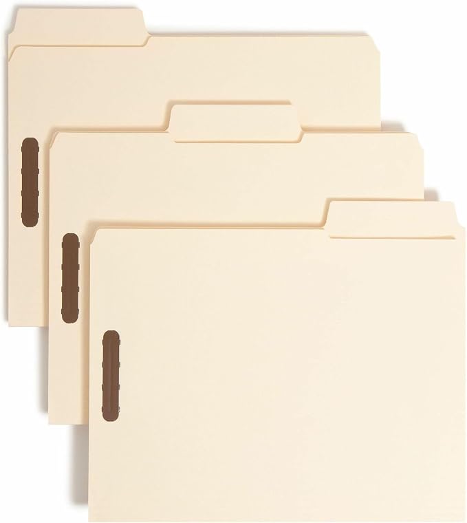 Smead SuperTab® Heavyweight Fastener File Folder, 2 Fasteners, Oversized Reinforced 1/3-Cut Tab, Guide Height, Letter Size, Manila, 50 per Box (14545)