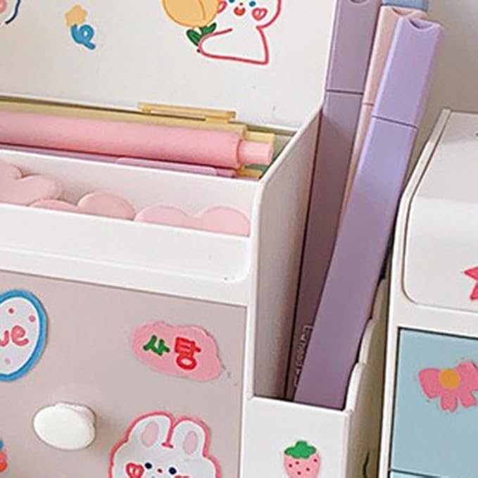 Desk Organizer, Cute Multi Layer Plastic Desk Drawer Organizer Desktop Organizer Makeup Organizer Pen Holder for School Home Office Supplies (Light Pink)