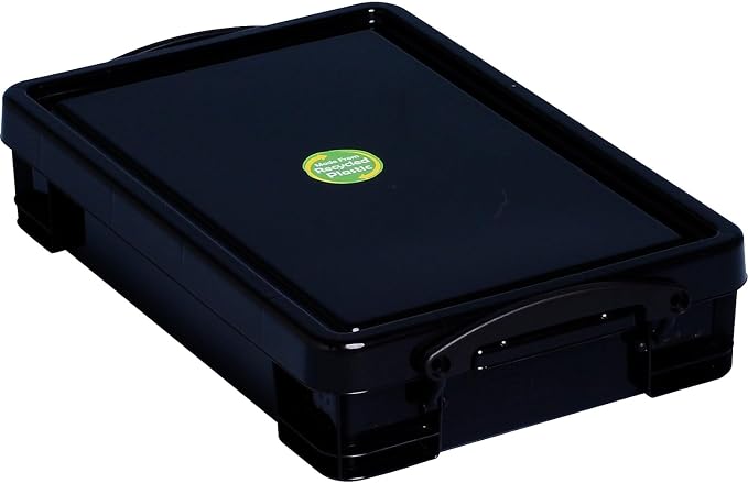 Really Useful Box 4.23 Qt. Latch Lid Storage Tote, 15.55" x 10.04" x 3.46", Solid Black